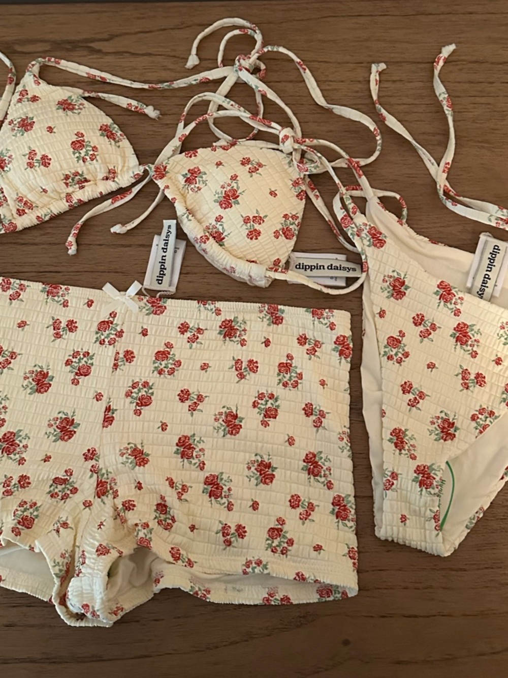 Dippin' Daisy's Cream Floral Smocked Bikini Top & Shorts